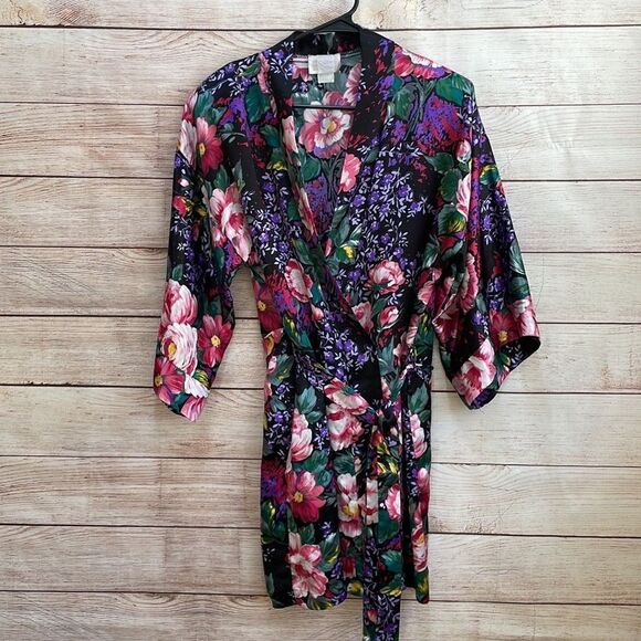 VINTAGE CALIFORNIA DYNASTY SATINY FLORAL ROBE - Picture 1 of 6